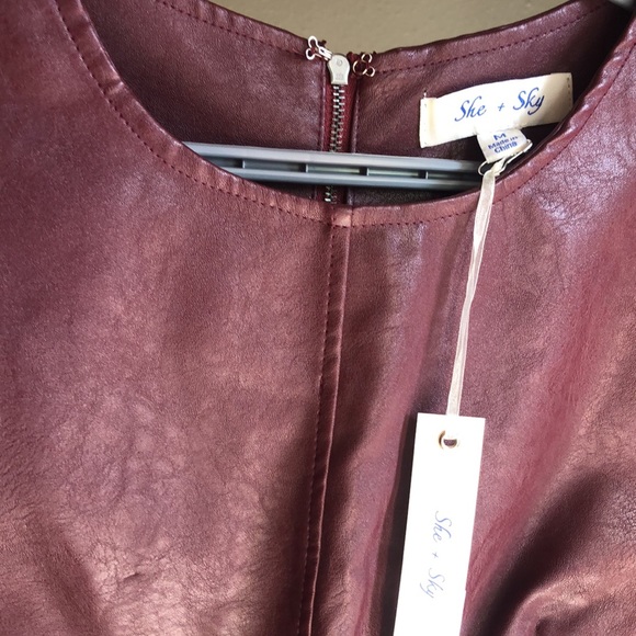 She / Sky Dress Medium N. W. T. Faux Leather Wine Color - Picture 8 of 11